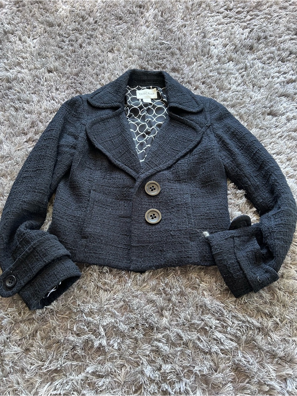 White House Black Market Black Cropped Tweed Blazer with Large Buttons